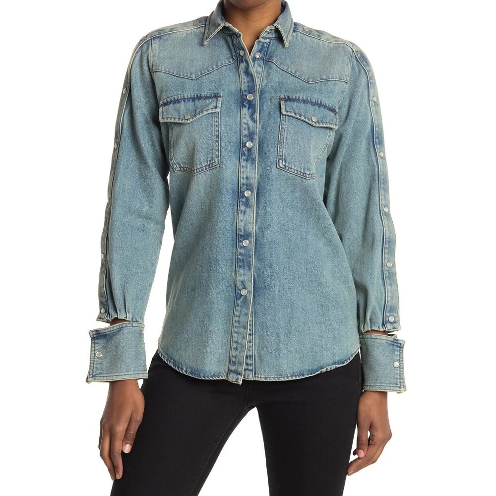 NWT Valentino Western Everyday Streetwear Snap Button Sleeve Denim Shirt, US 2